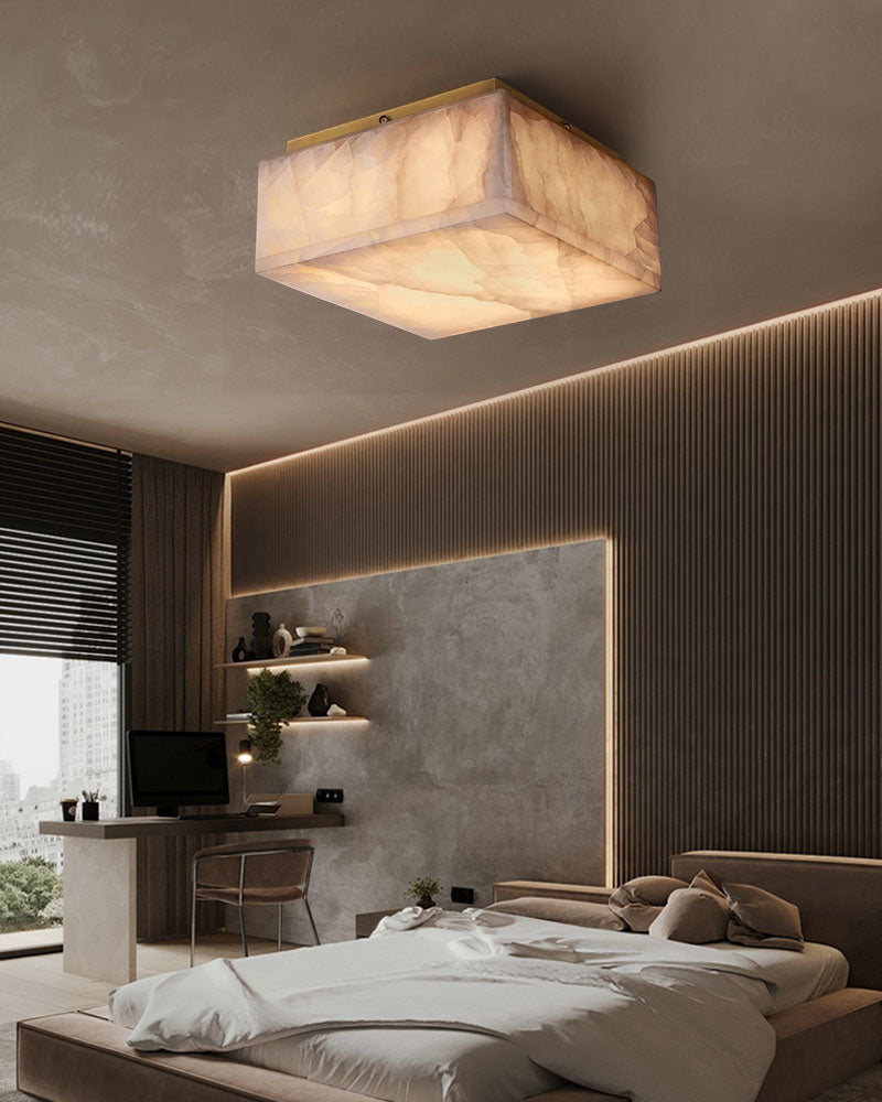 Square Alabaster flush mount brass ceiling light 35/45/60CM Dia