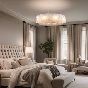 Alabaster Round Chandelier, Modern Marble Dining Room Chandelier 31'' - Fast Delivery-1-Luxehomezone