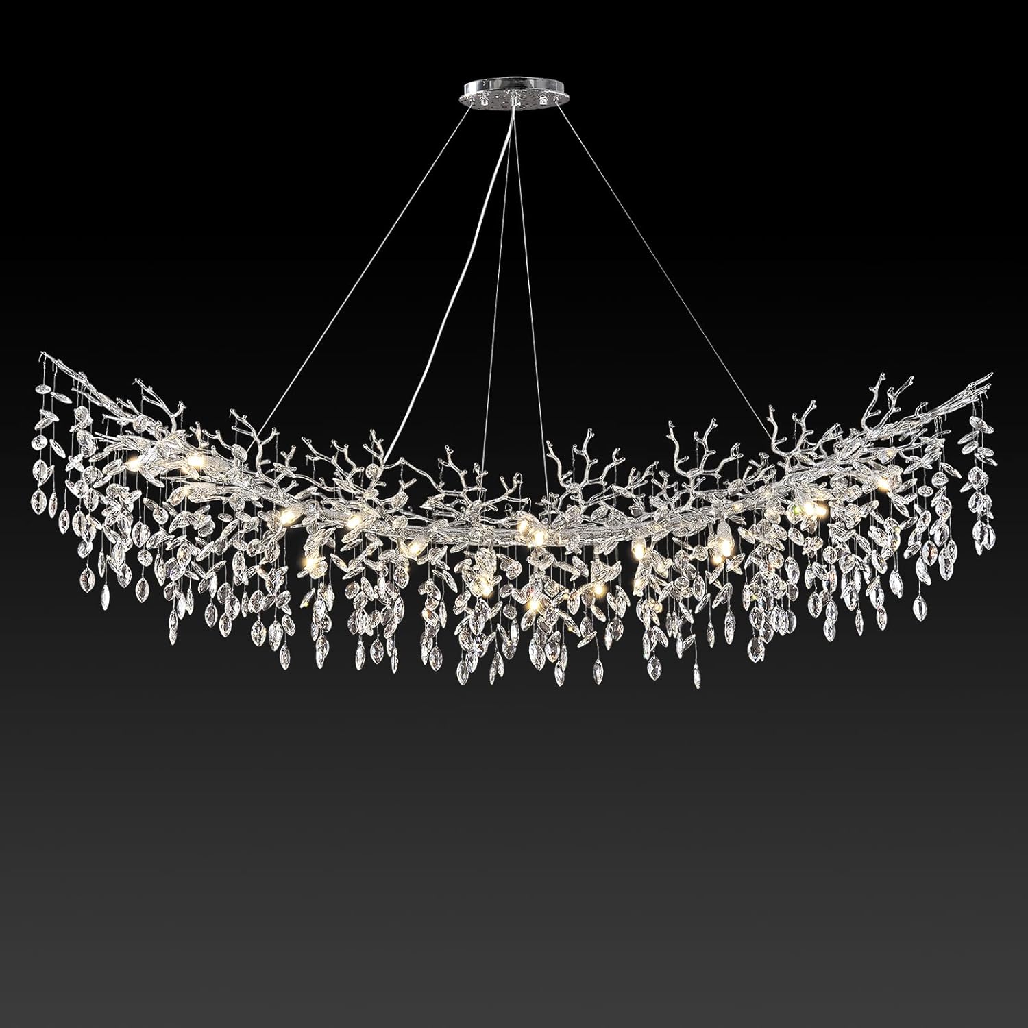 Modern Silver Crystal Glass Tree Branchs Chandelier 55" 72" - Fast Delivery-1-Luxehomezone