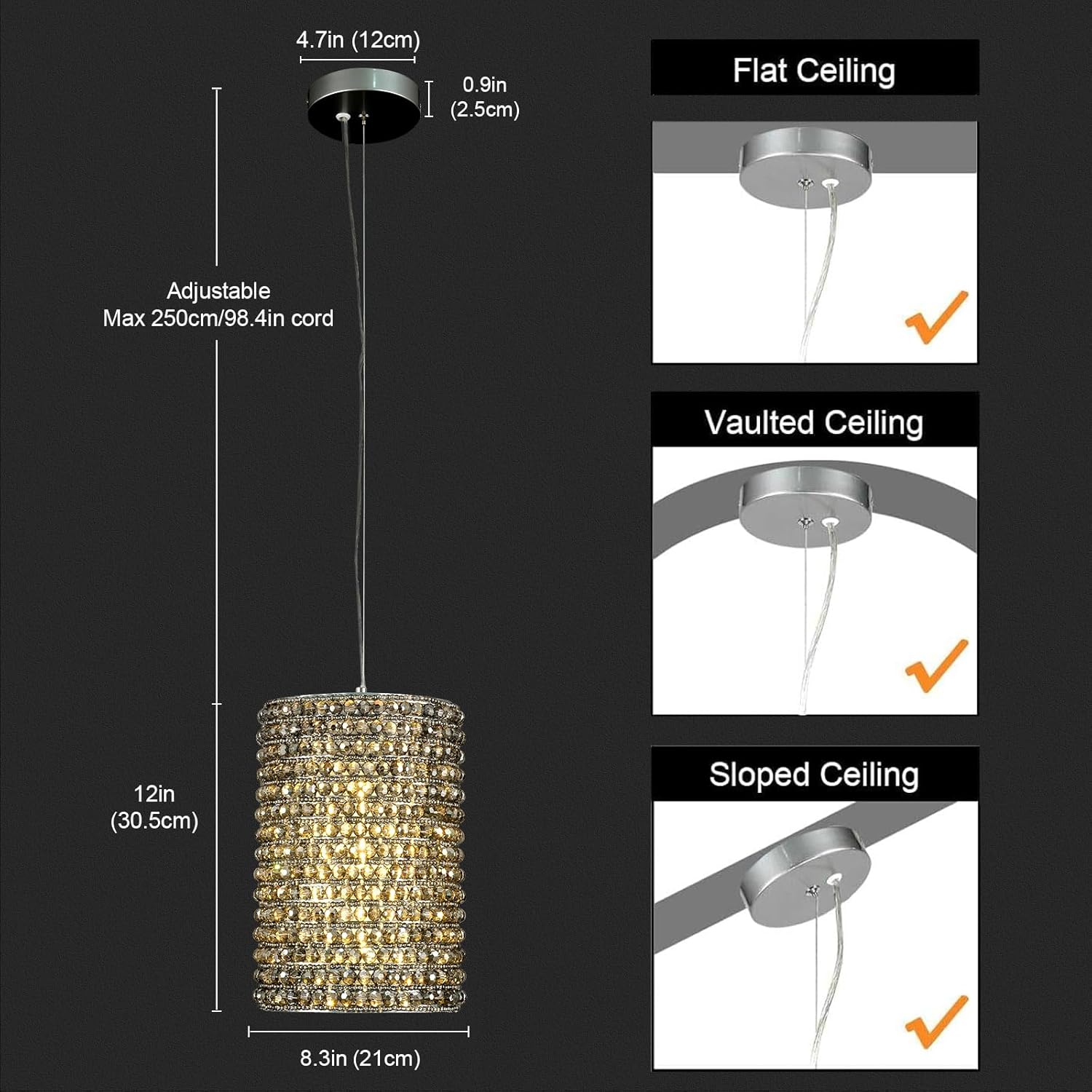 Smoke Grey Crystal Pendant Lights - Fast Delivery-1-Luxehomezone