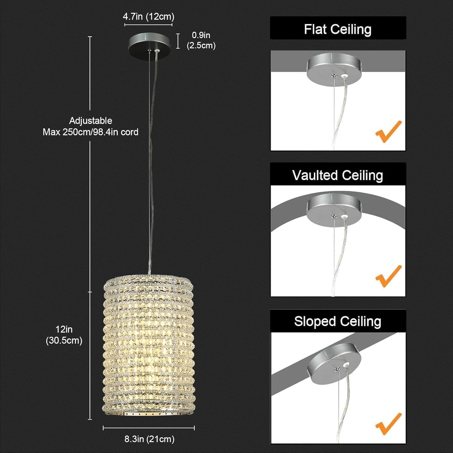 Smoke Grey Crystal Pendant Lights - Fast Delivery-1-Luxehomezone