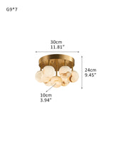 7/13/19-Light Soft Brass and Faux Alabaster Semi Flush Mount with Etched Opal Marble Shades