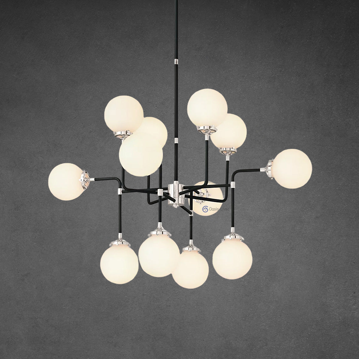 Bistro Globe Milk Glass Chandelier 42"