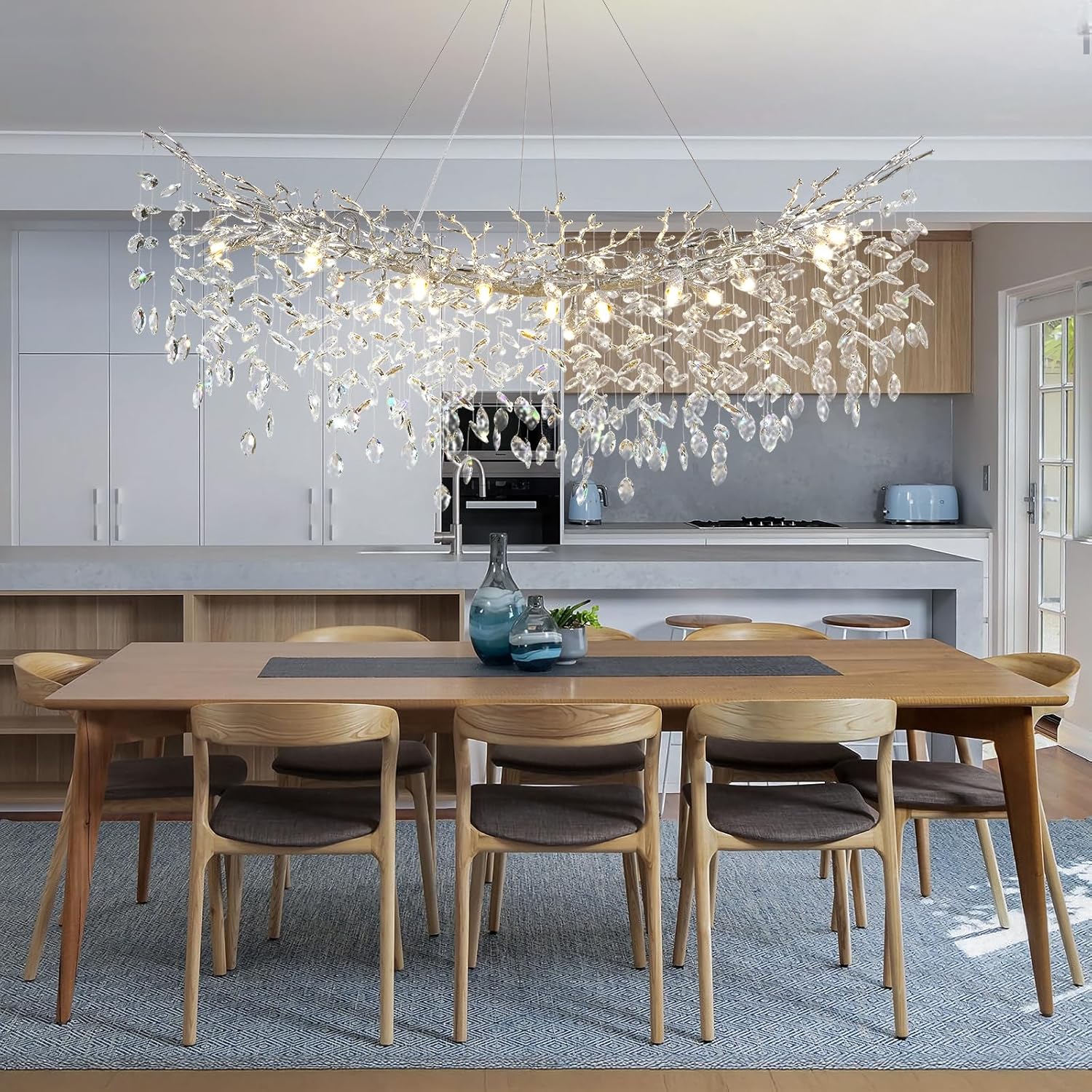 Modern Silver Crystal Glass Tree Branchs Chandelier 55" 72" - Fast Delivery-1-Luxehomezone