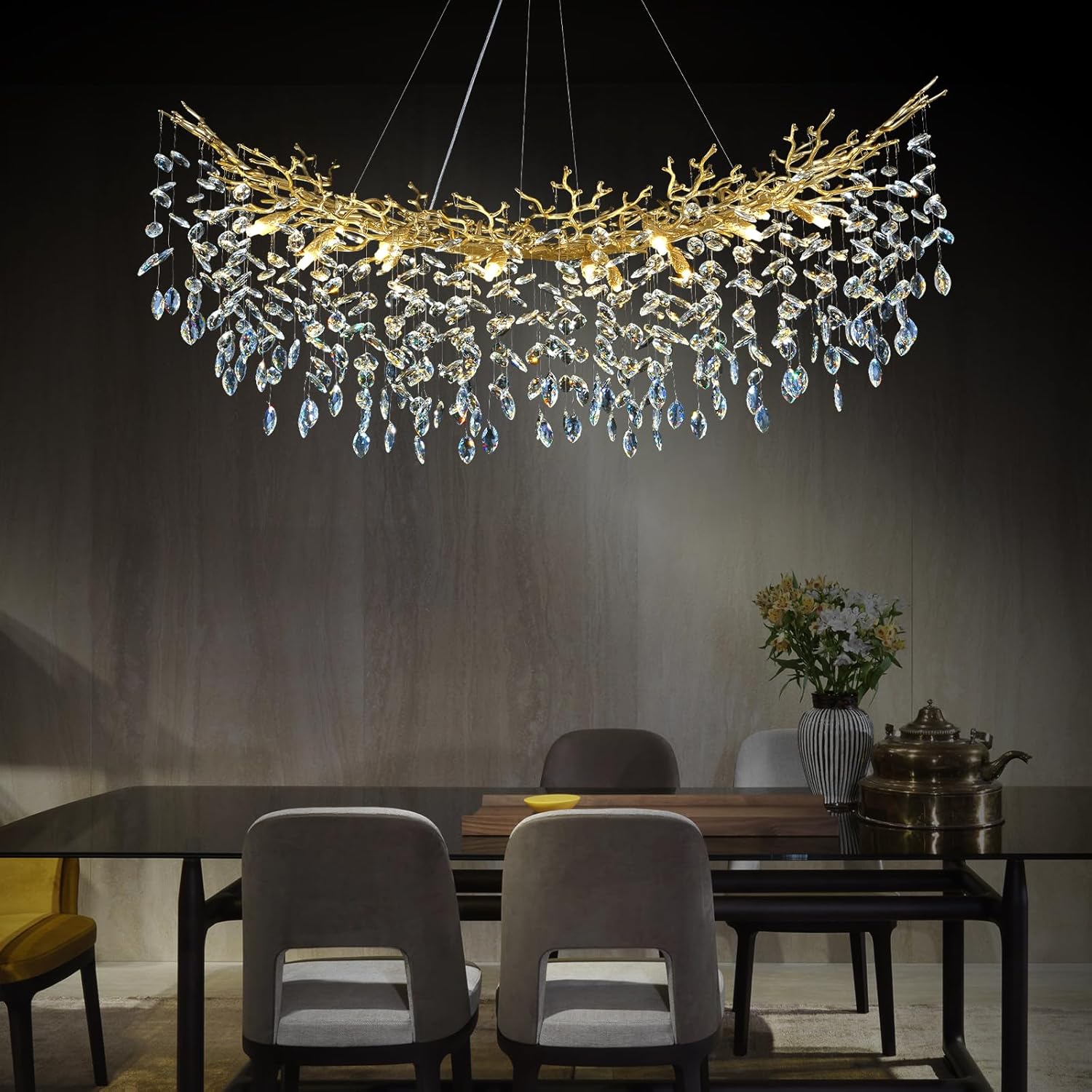 Modern Silver Crystal Glass Tree Branchs Chandelier 55" 72" - Fast Delivery-1-Luxehomezone