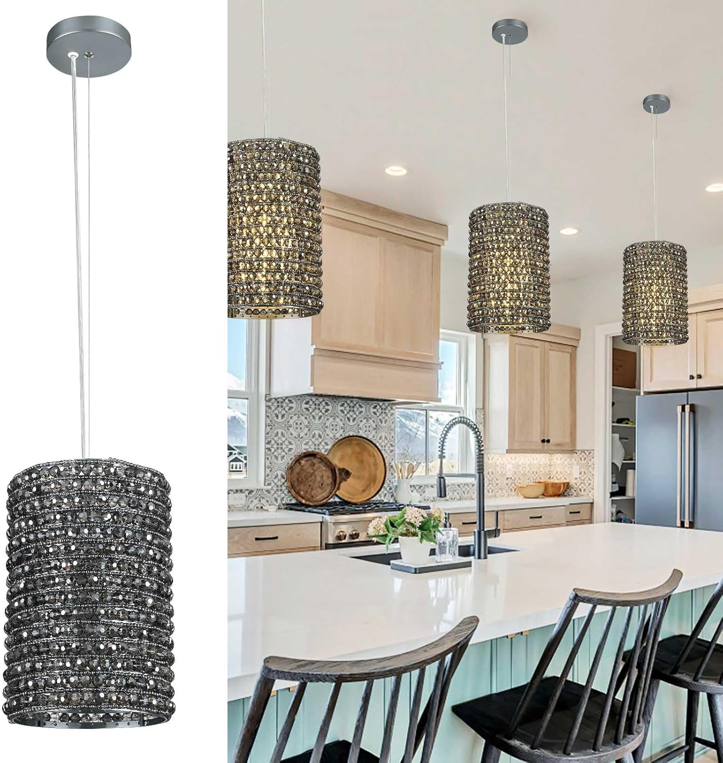 Smoke Grey Crystal Pendant Lights - Fast Delivery-1-Luxehomezone