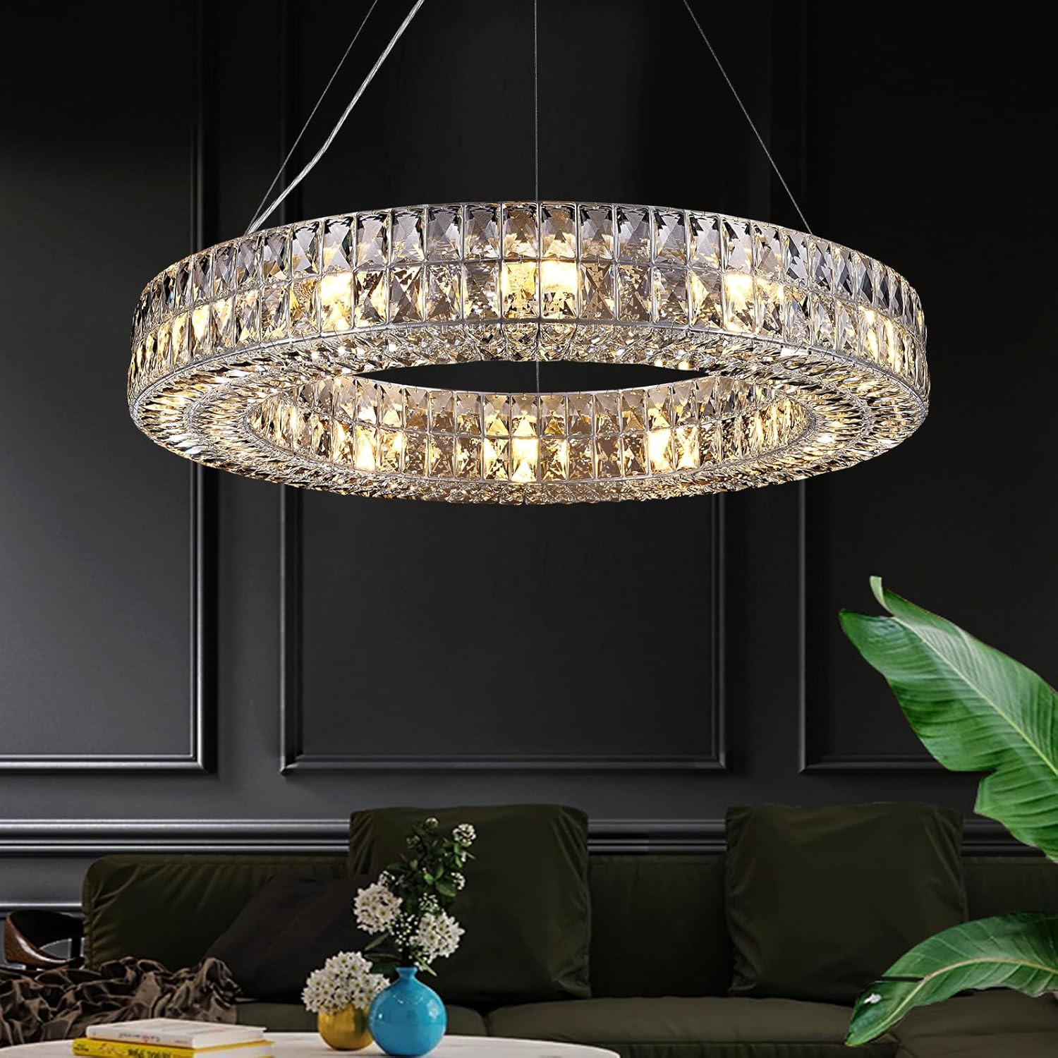 K9 Crystal Round/Rectangular Chandelier 32"