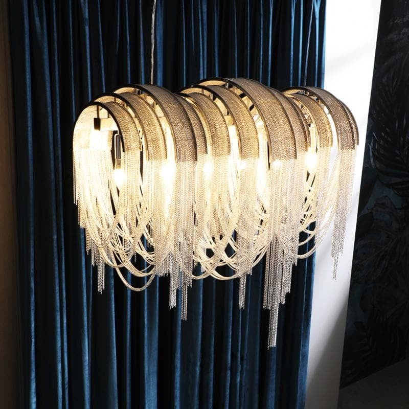 Pensy Luxury Hardware Aluminum Chain Tassel Long Branch Chandelier W35"