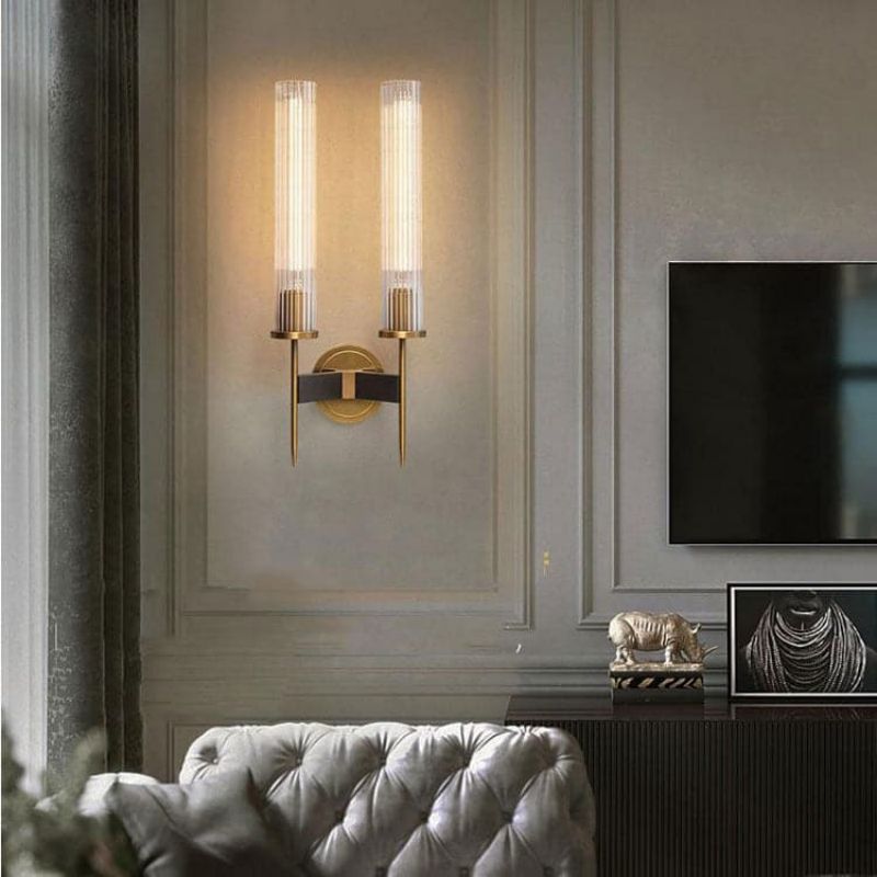 Candlestick Double Head Crystal Shade Wall Sconce