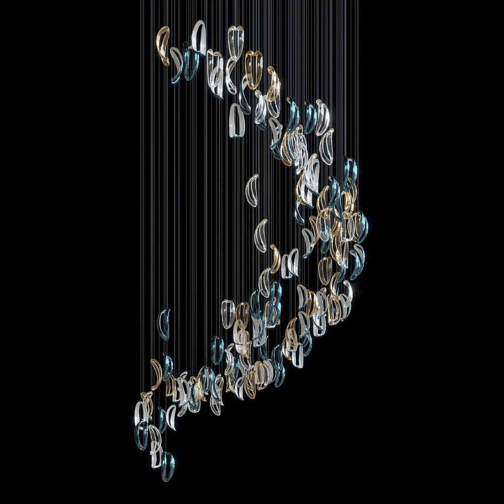 Aqua Ripple Glass Art Customize Chandelier