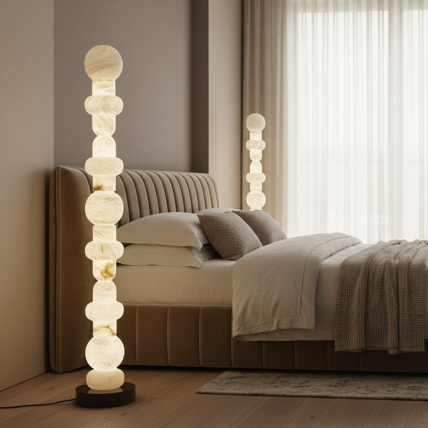 Modern White Alabaster High Standing Floor Lamp with geometric modeling design, Heigh 160cm,40W - Oasislives