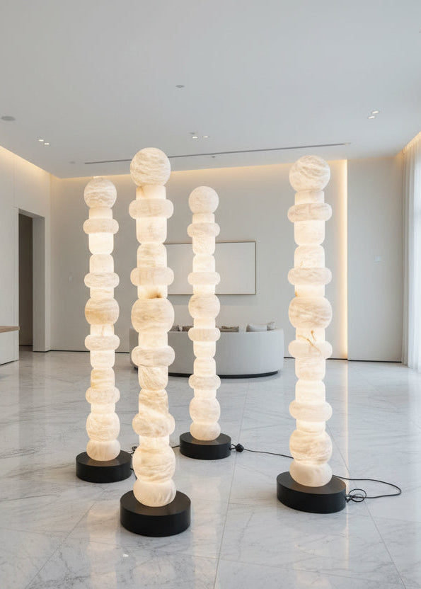 Modern White Alabaster High Standing Floor Lamp with geometric modeling design, Heigh 160cm,40W - Oasislives