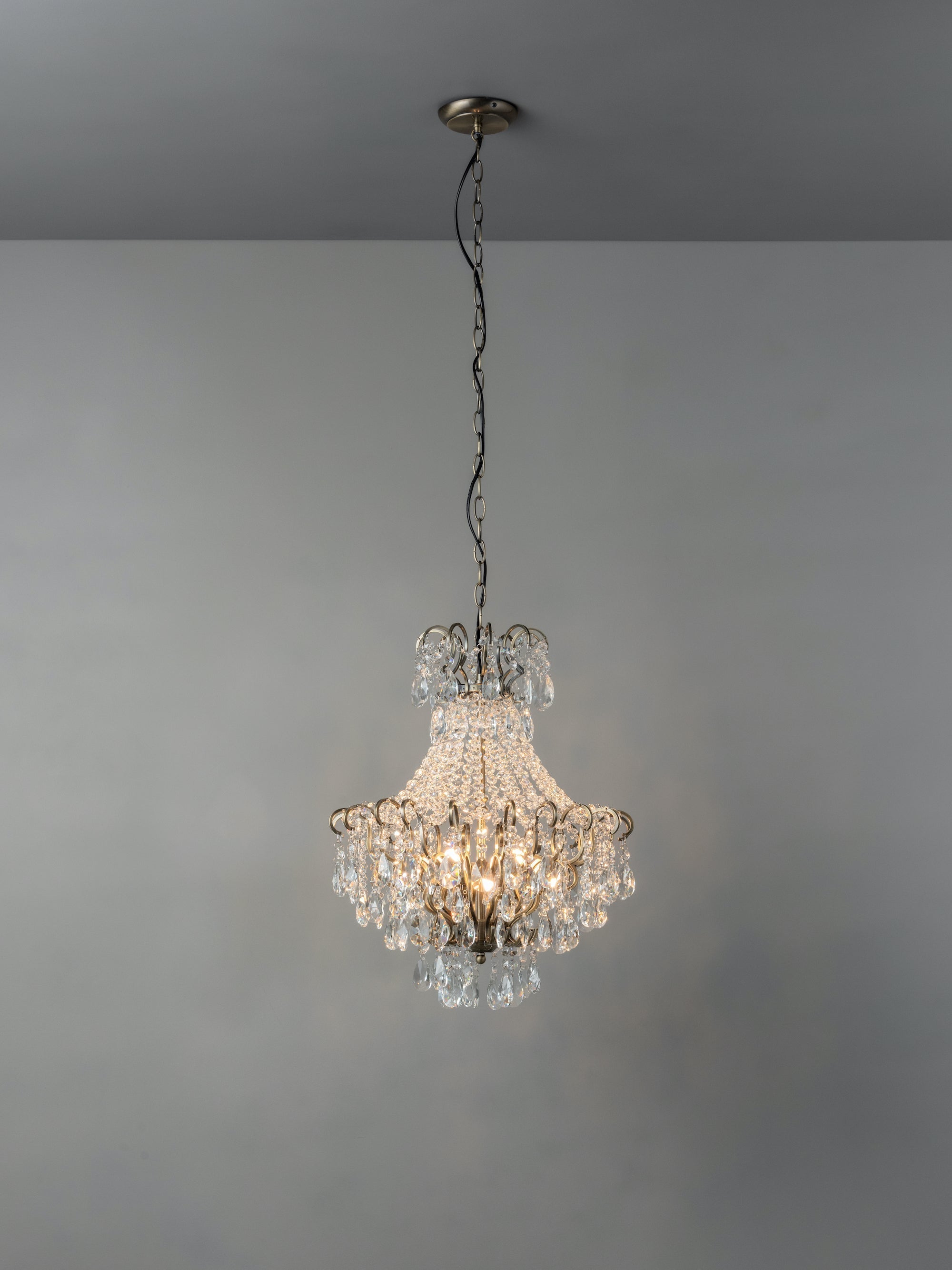 Lina - 4 light antique brass crystal glass chandelier