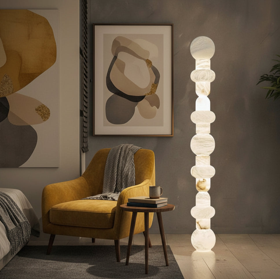 Modern White Alabaster High Standing Floor Lamp with geometric modeling design, Heigh 160cm,40W - Oasislives