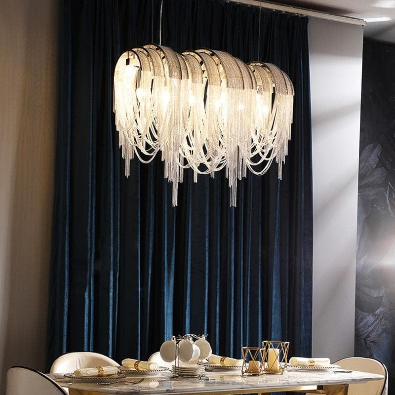 Pensy Luxury Hardware Aluminum Chain Tassel Long Branch Chandelier W35"