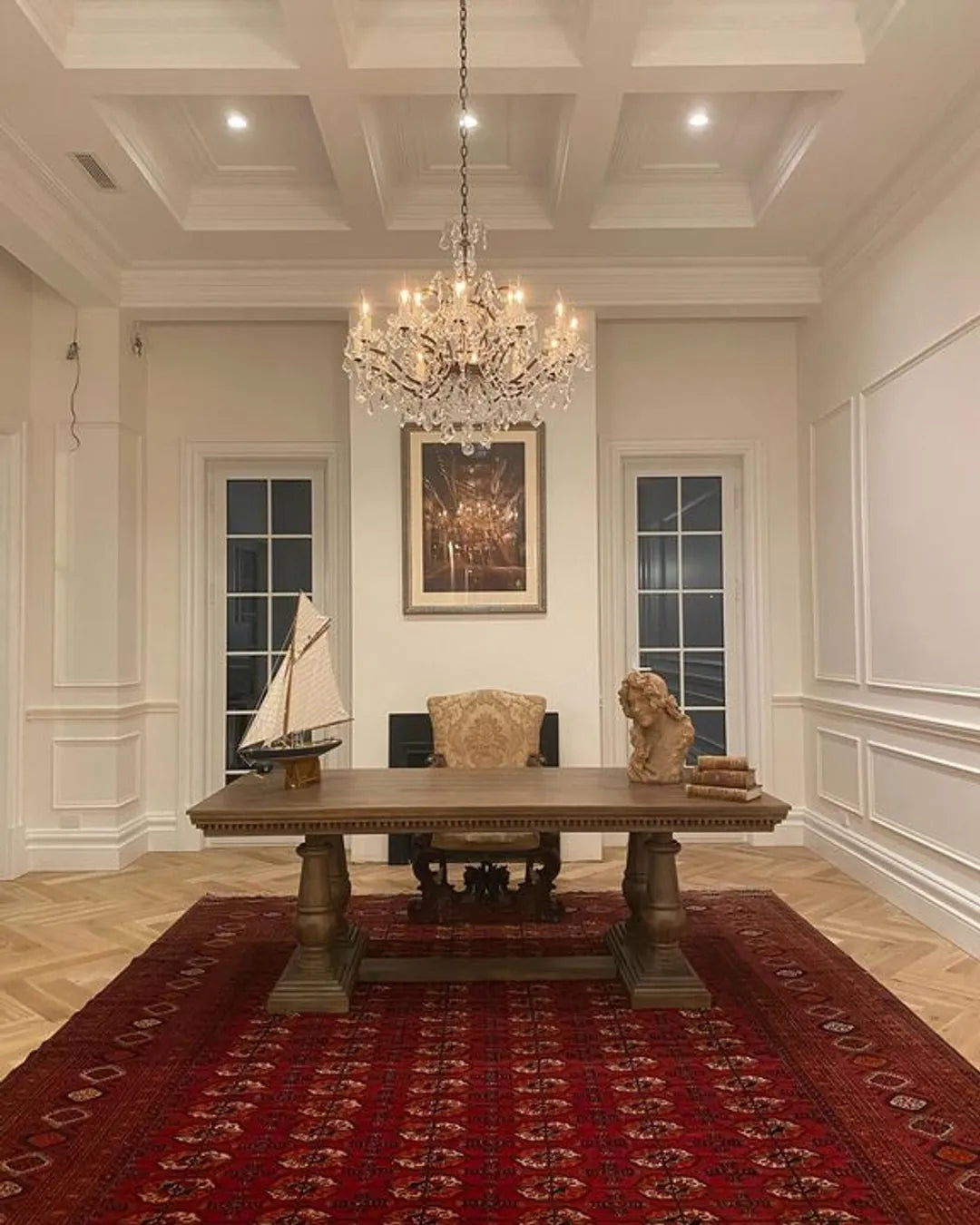 19th C. Romoco Iron & Crystal Round Chandelier