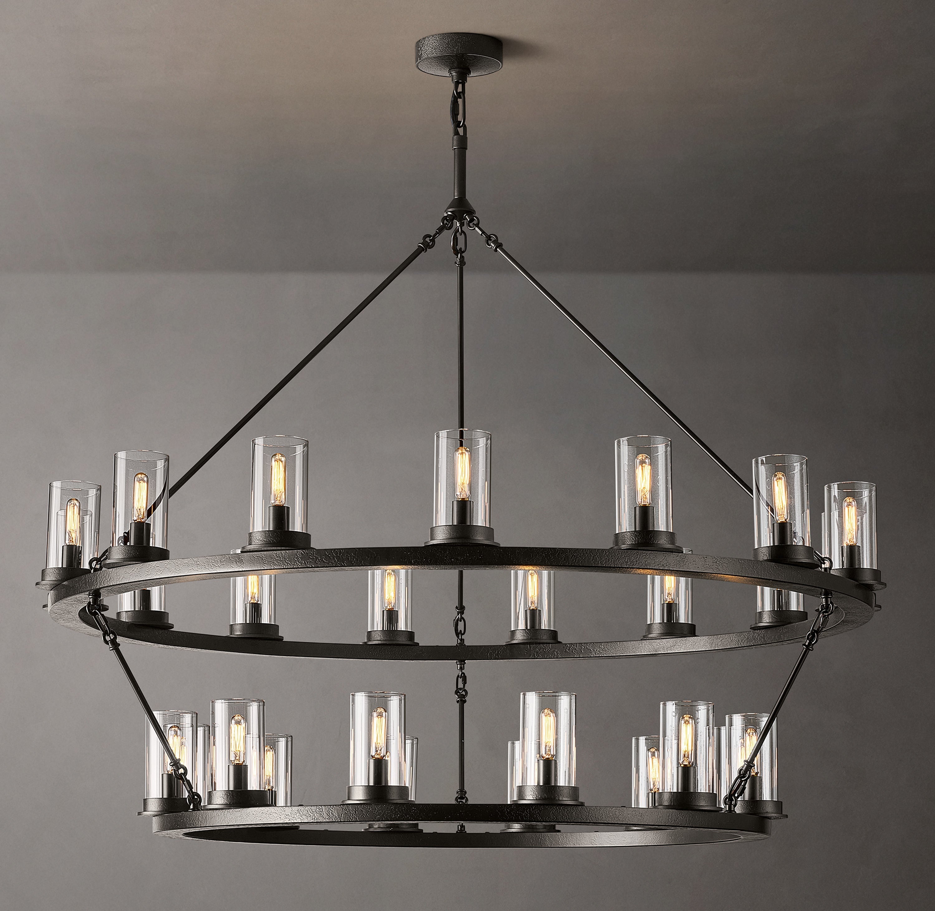 Onder Round Two-Tier Clear Glass Chandelier 48"