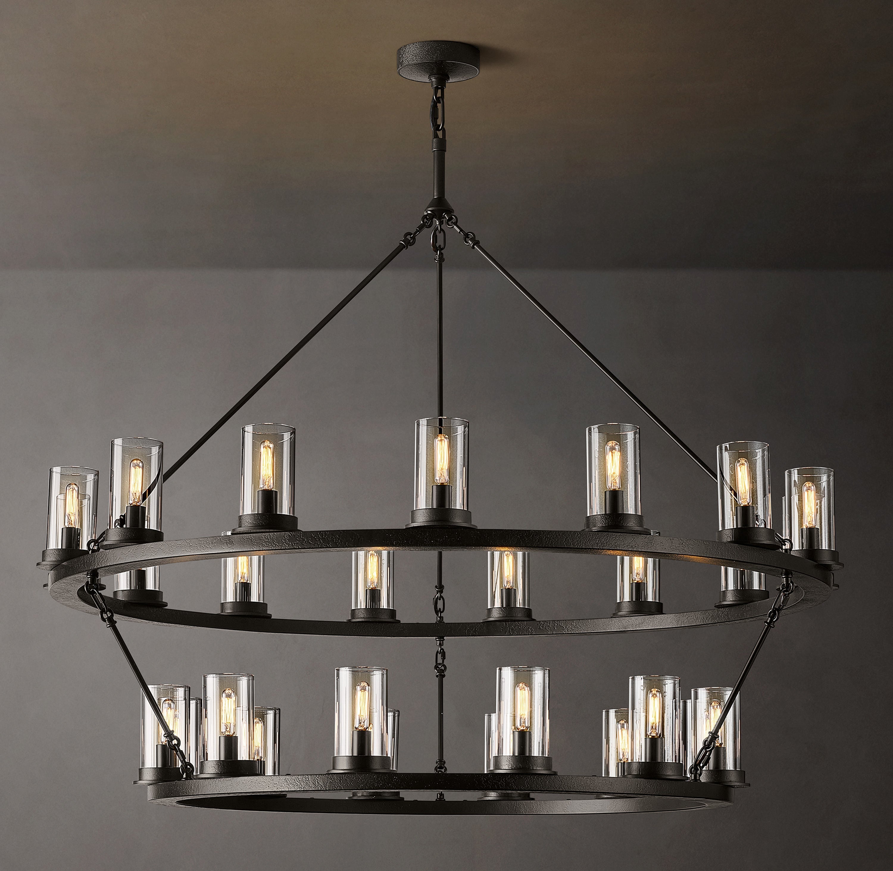 Onder Round Two-Tier Clear Glass Chandelier 48"