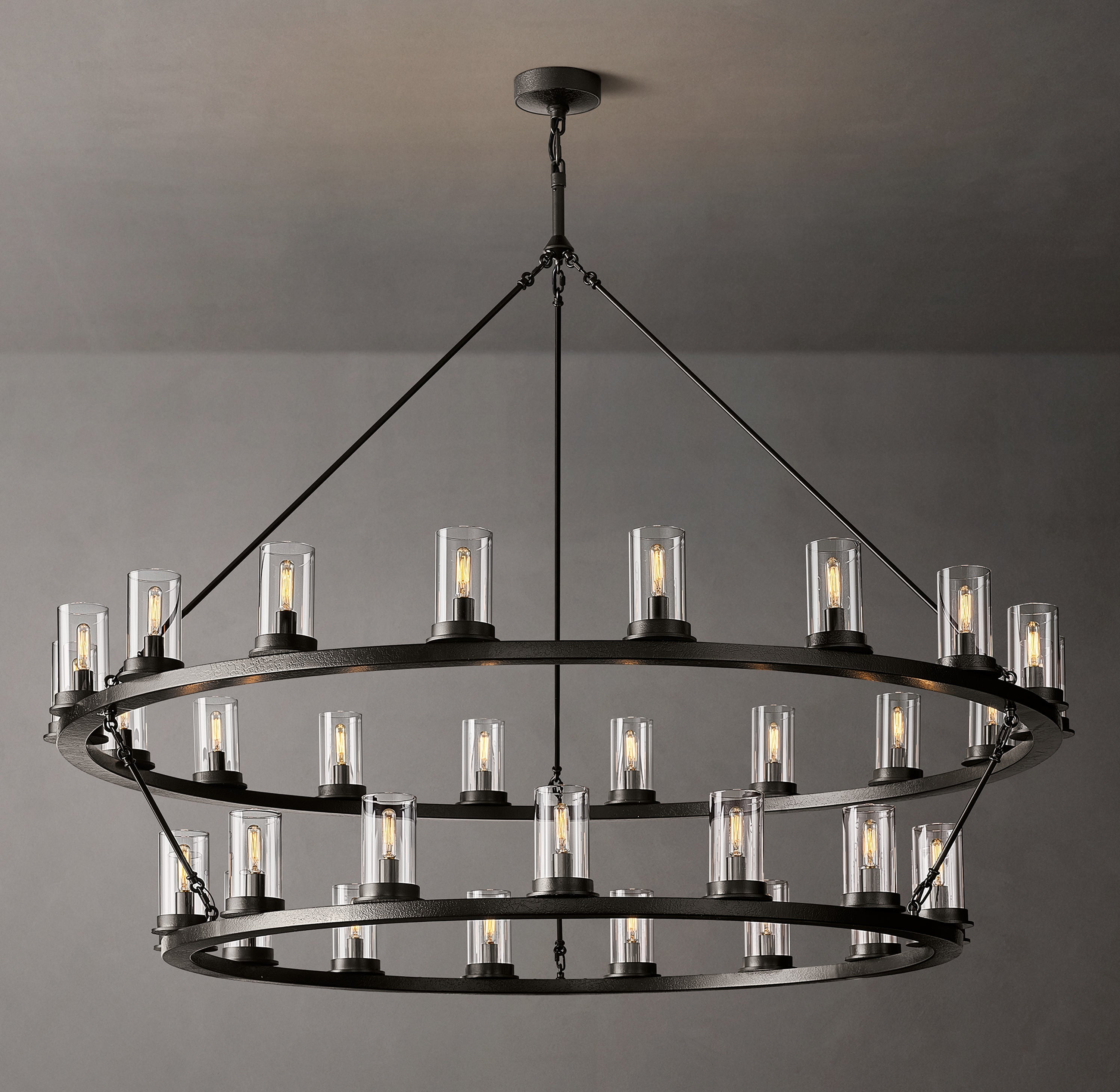 Onder Round Two-Tier Clear Glass Chandelier 60"