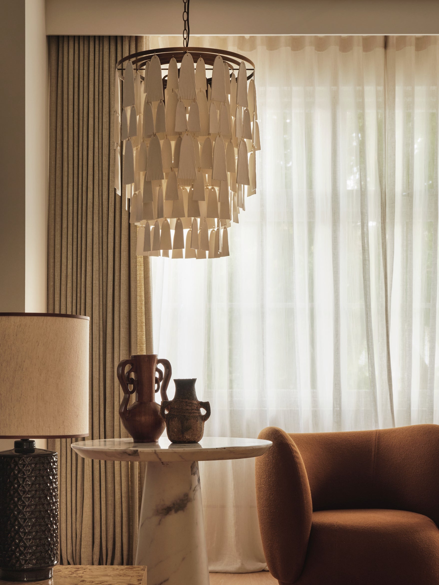 Kaolin - 4 light tiered bronze and porcelain chandelier