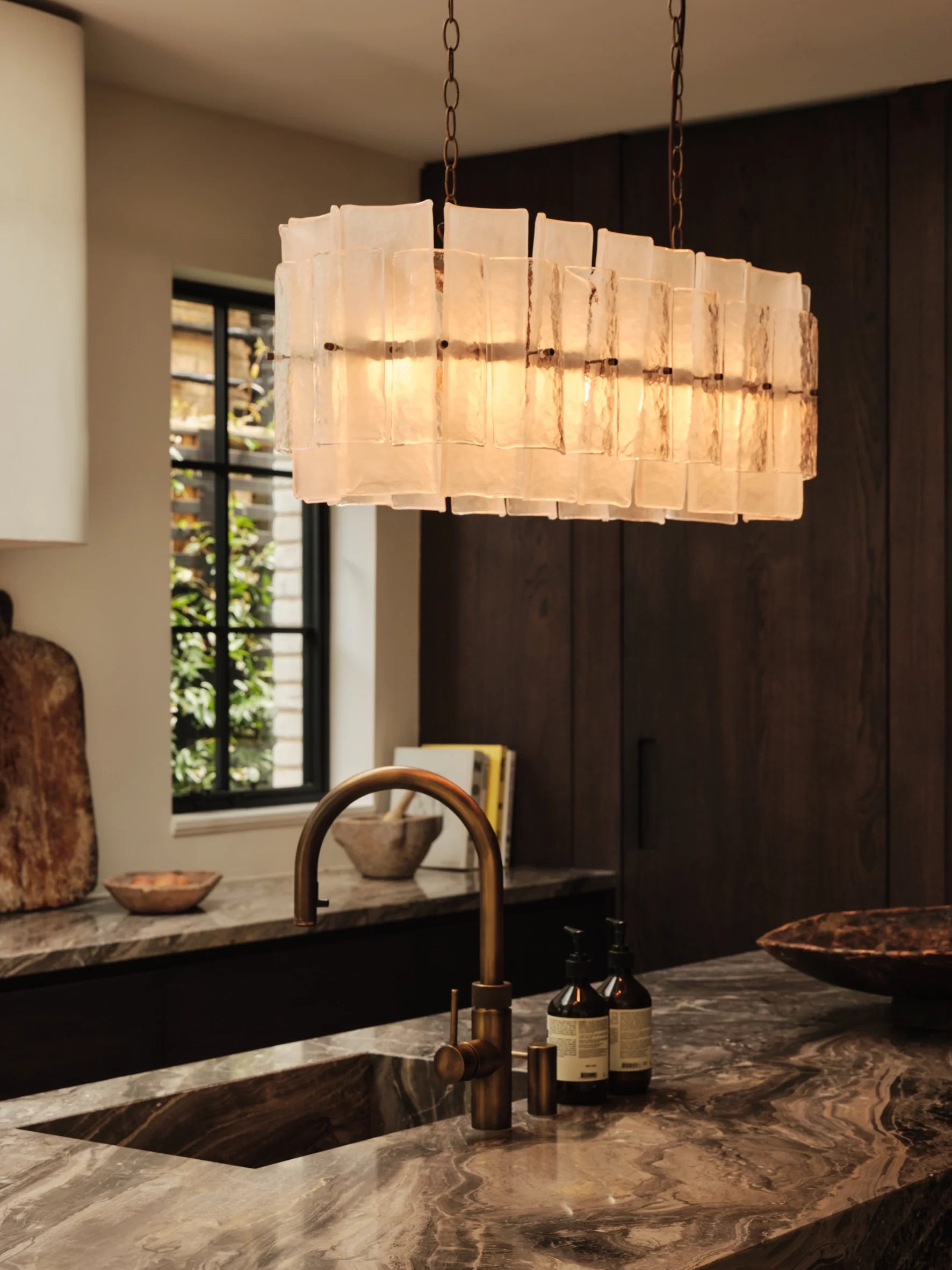 Pazo - 9 light layered textured glass oval chandelier