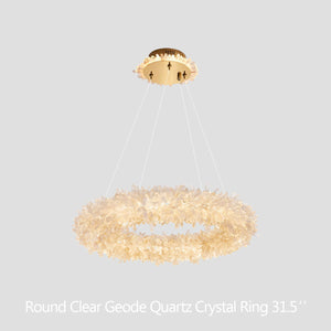 24-47 Inch Round Clear Geode Quartz Crystal Ring Pendant Light Modern Chandelier for Living Room